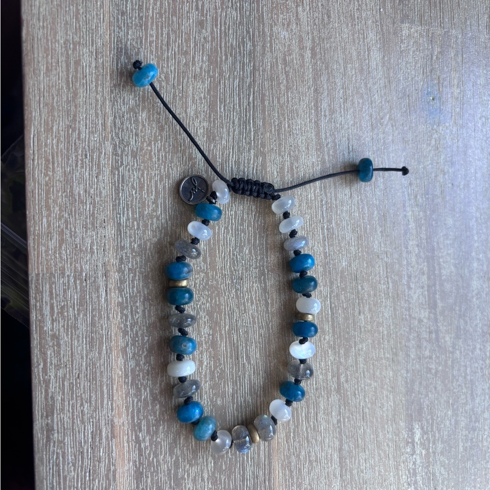 Signed Johnny Was adjustable bracelet semi precious blue agate and quartz new